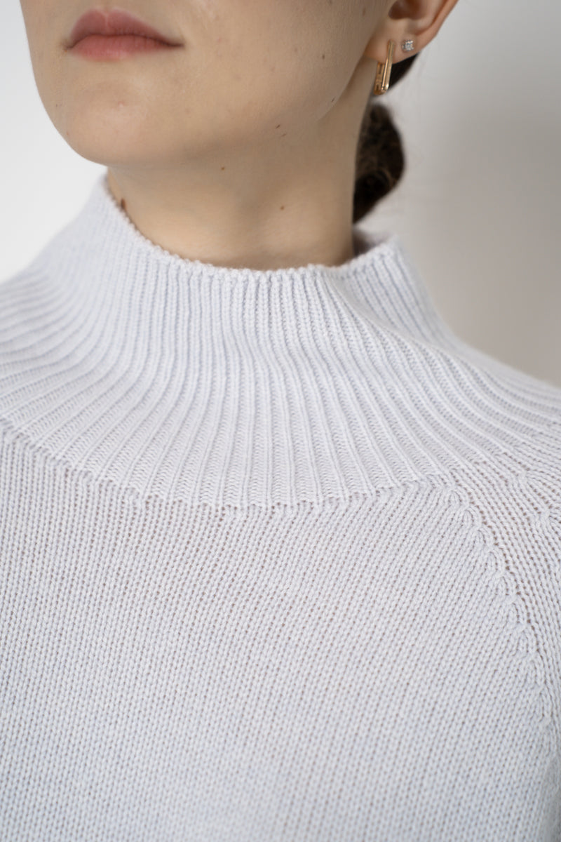Lorena Antoniazzi Funnel Neck Cashmere Knit Pullover in Ice Blue Grey Vancouver. Shop Online or in Store.