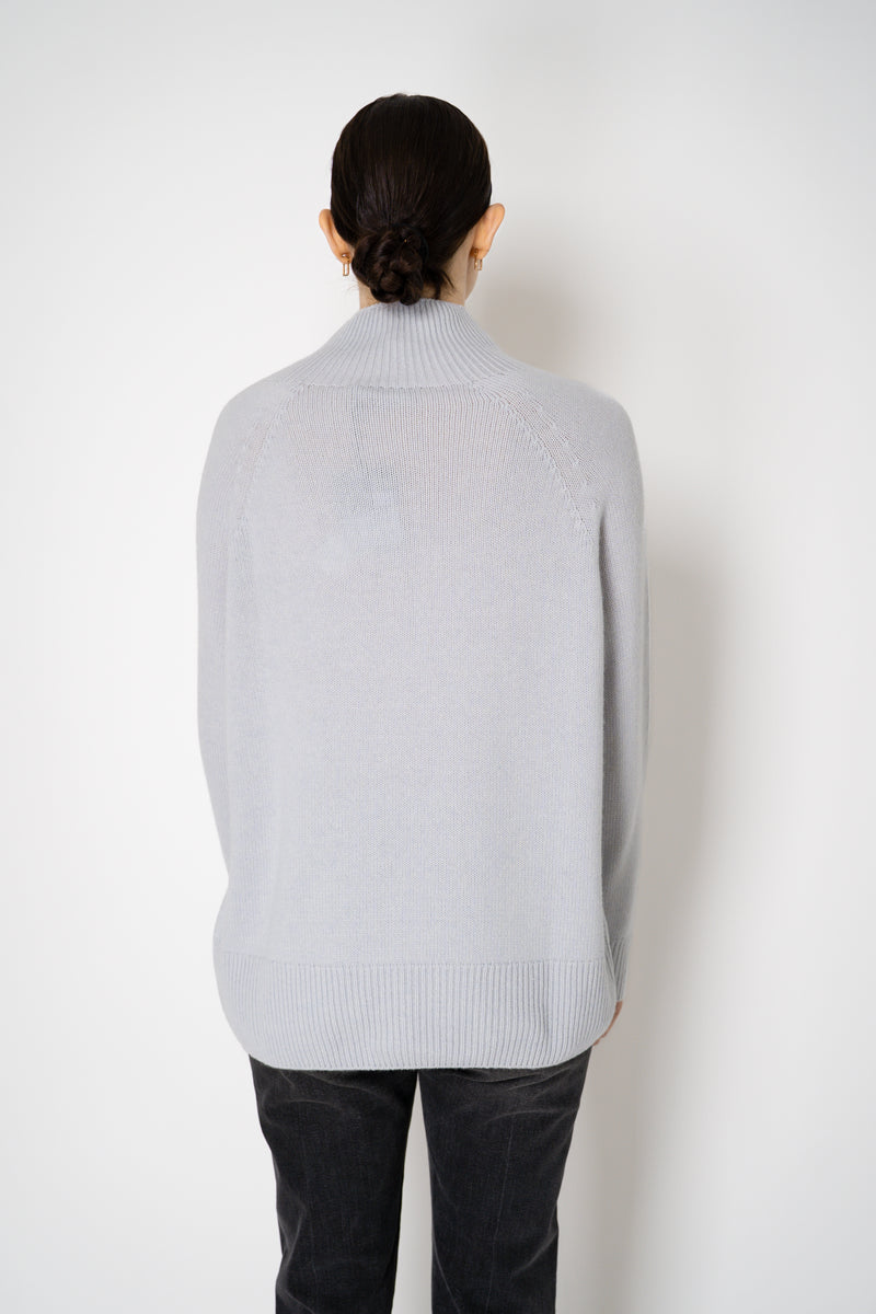 Lorena Antoniazzi Funnel Neck Cashmere Knit Pullover in Ice Blue Grey Vancouver. Shop Online or in Store.