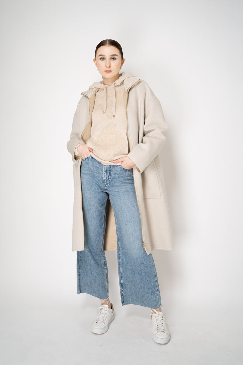 Lorena Antoniazzi Fur Stitch Checkered Knit Hooded Pullover in Sand Beige Vancouver. Shop Online or in Store.