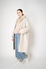 Lorena Antoniazzi Fur Stitch Checkered Knit Hooded Pullover in Sand Beige Vancouver. Shop Online or in Store.