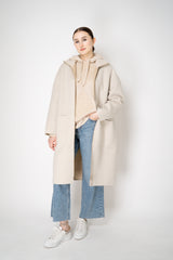 Lorena Antoniazzi Fur Stitch Checkered Knit Hooded Pullover in Sand Beige Vancouver. Shop Online or in Store.