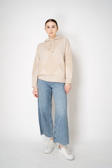 Lorena Antoniazzi Fur Stitch Checkered Knit Hooded Pullover in Sand Beige Vancouver. Shop Online or in Store.