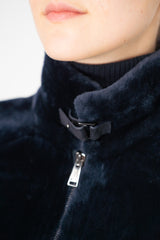Lorena Antoniazzi High Neck Shearling Coat with Wool Sleeves in Navy Vancouver. Shop Online or in Store.