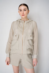 Lorena Antoniazzi Hooded Ramie Cargo Jacket in Clay Vancouver. Shop Online or in Store.