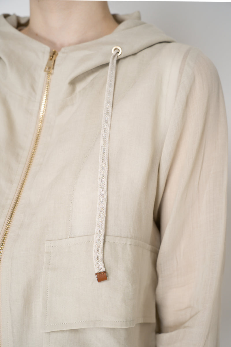 Lorena Antoniazzi Hooded Ramie Cargo Jacket in Clay Vancouver. Shop Online or in Store.