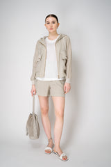 Lorena Antoniazzi Hooded Ramie Cargo Jacket in Clay Vancouver. Shop Online or in Store.