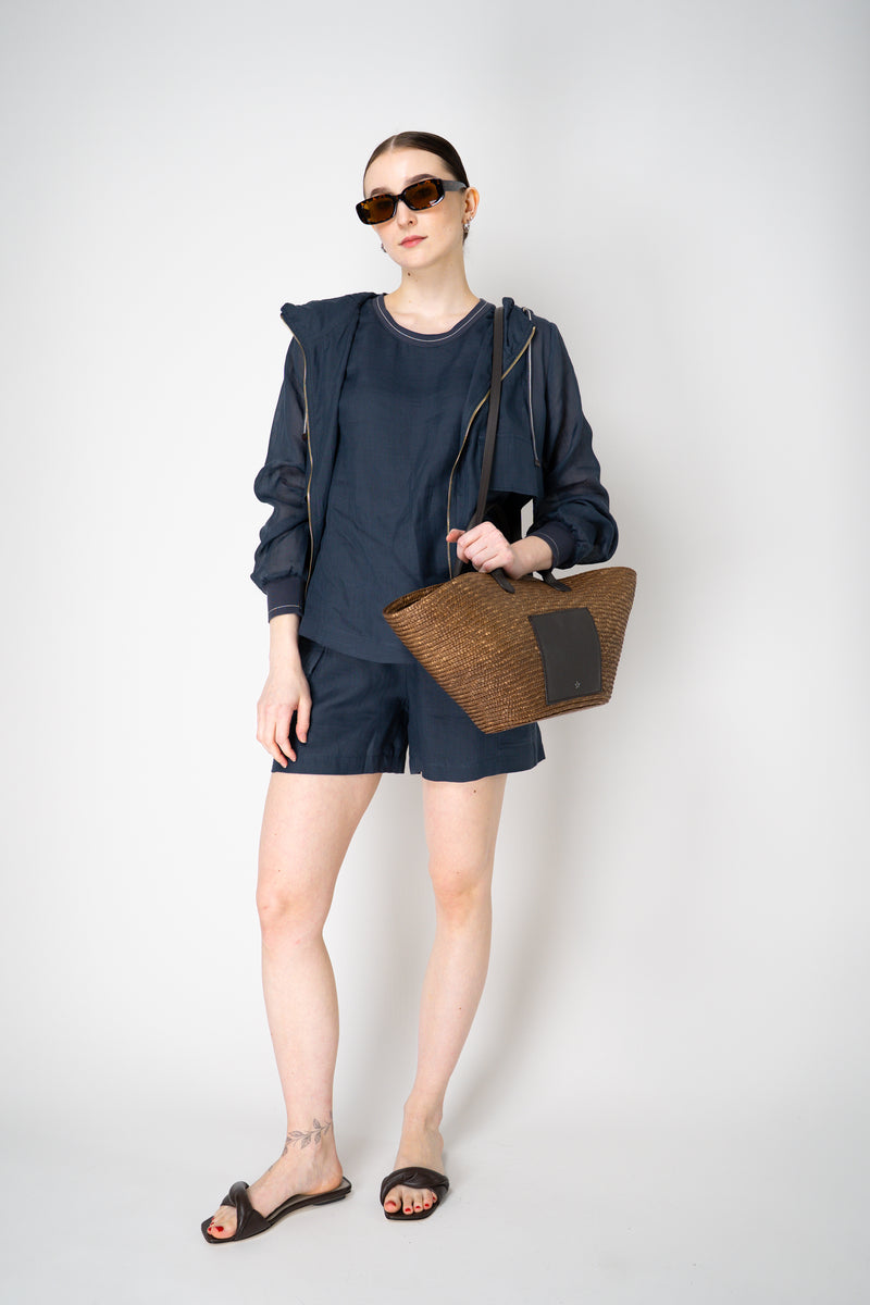 Lorena Antoniazzi Hooded Ramie Cargo Jacket in Navy Vancouver. Shop Online or in Store.