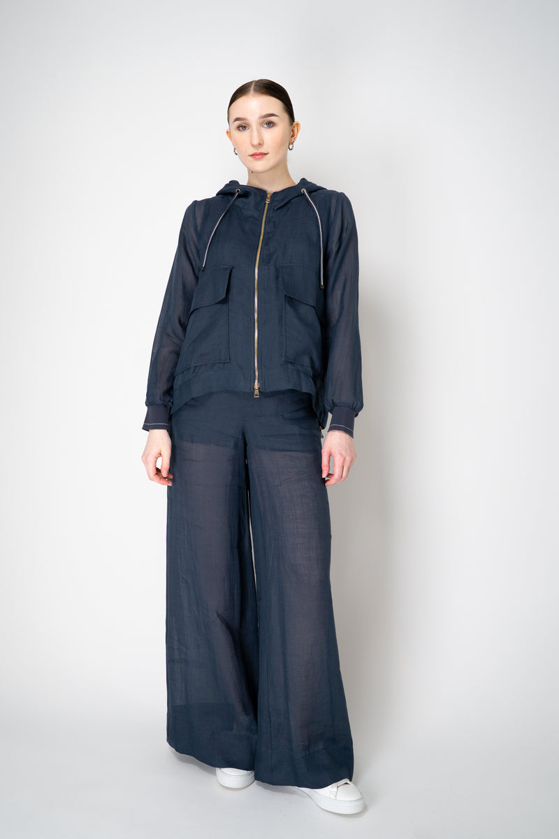Lorena Antoniazzi Hooded Ramie Cargo Jacket in Navy Vancouver. Shop Online or in Store.