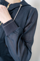 Lorena Antoniazzi Hooded Ramie Cargo Jacket in Navy Vancouver. Shop Online or in Store.