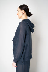 Lorena Antoniazzi Hooded Ramie Cargo Jacket in Navy Vancouver. Shop Online or in Store.