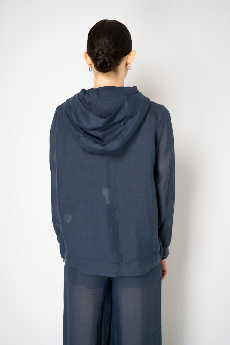 Lorena Antoniazzi Hooded Ramie Cargo Jacket in Navy Vancouver. Shop Online or in Store.