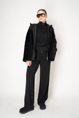 Lorena Antoniazzi Hooded Shearling Jacket with Knit Back in Black Vancouver. Shop Online or in Store.