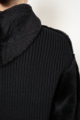 Lorena Antoniazzi Hooded Shearling Jacket with Knit Back in Black Vancouver. Shop Online or in Store.