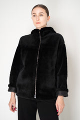 Lorena Antoniazzi Hooded Shearling Jacket with Knit Back in Black Vancouver. Shop Online or in Store.