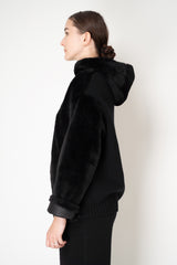 Lorena Antoniazzi Hooded Shearling Jacket with Knit Back in Black Vancouver. Shop Online or in Store.