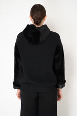 Lorena Antoniazzi Hooded Shearling Jacket with Knit Back in Black Vancouver. Shop Online or in Store.