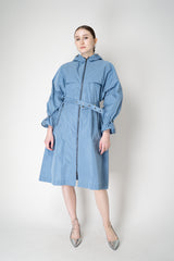 Lorena Antoniazzi Hooded Water Resistant Technical Taffeta Parka in Slate Blue Vancouver. Shop Online or in Store.