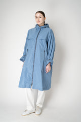 Lorena Antoniazzi Hooded Water Resistant Technical Taffeta Parka in Slate Blue Vancouver. Shop Online or in Store.