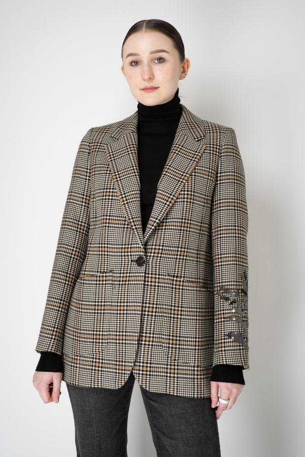 Lorena Antoniazzi Houndstooth-Plaid Wool Blazer with Sequin Applique in Multicolour Print Vancouver. Shop Online or in Store.