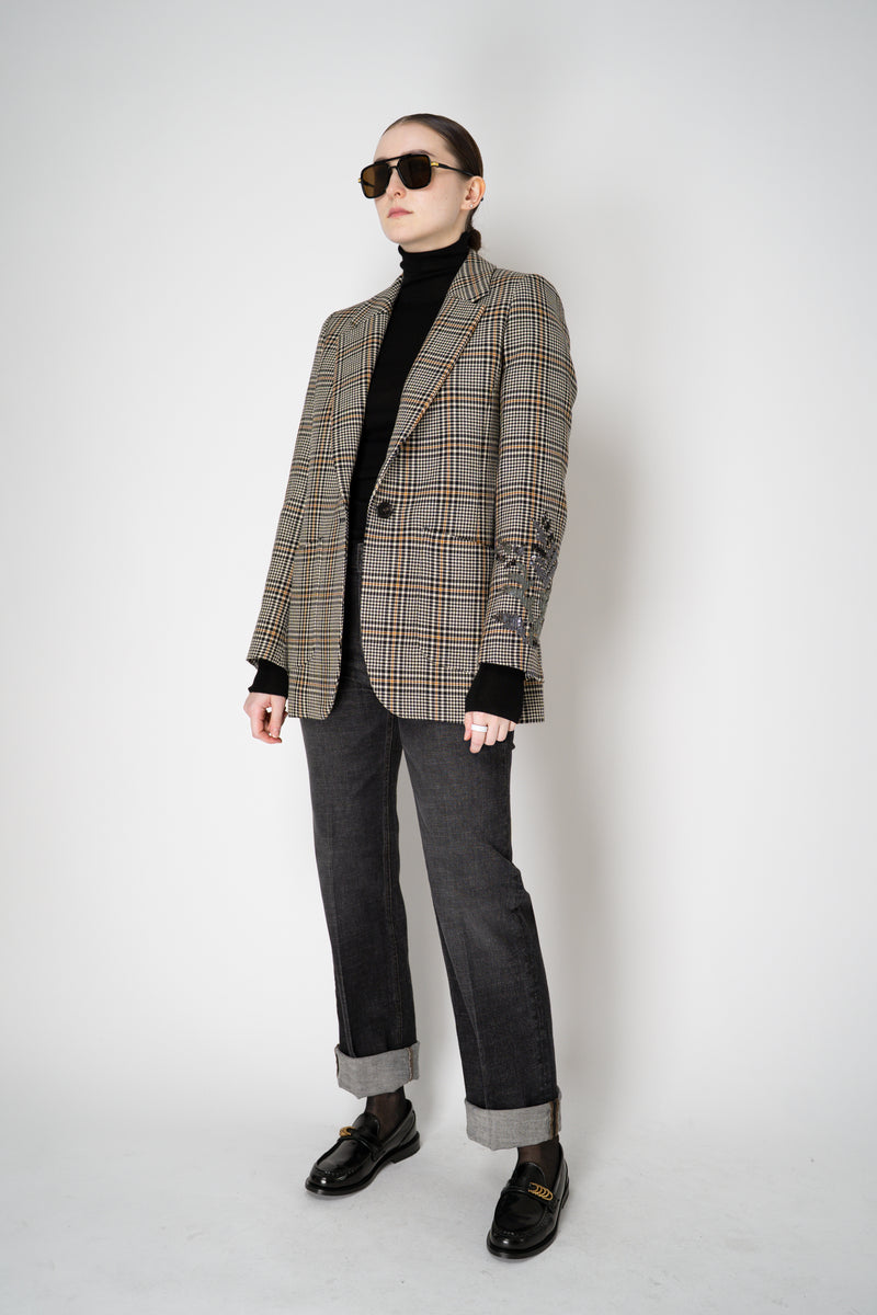Lorena Antoniazzi Houndstooth-Plaid Wool Blazer with Sequin Applique in Multicolour Print Vancouver. Shop Online or in Store.