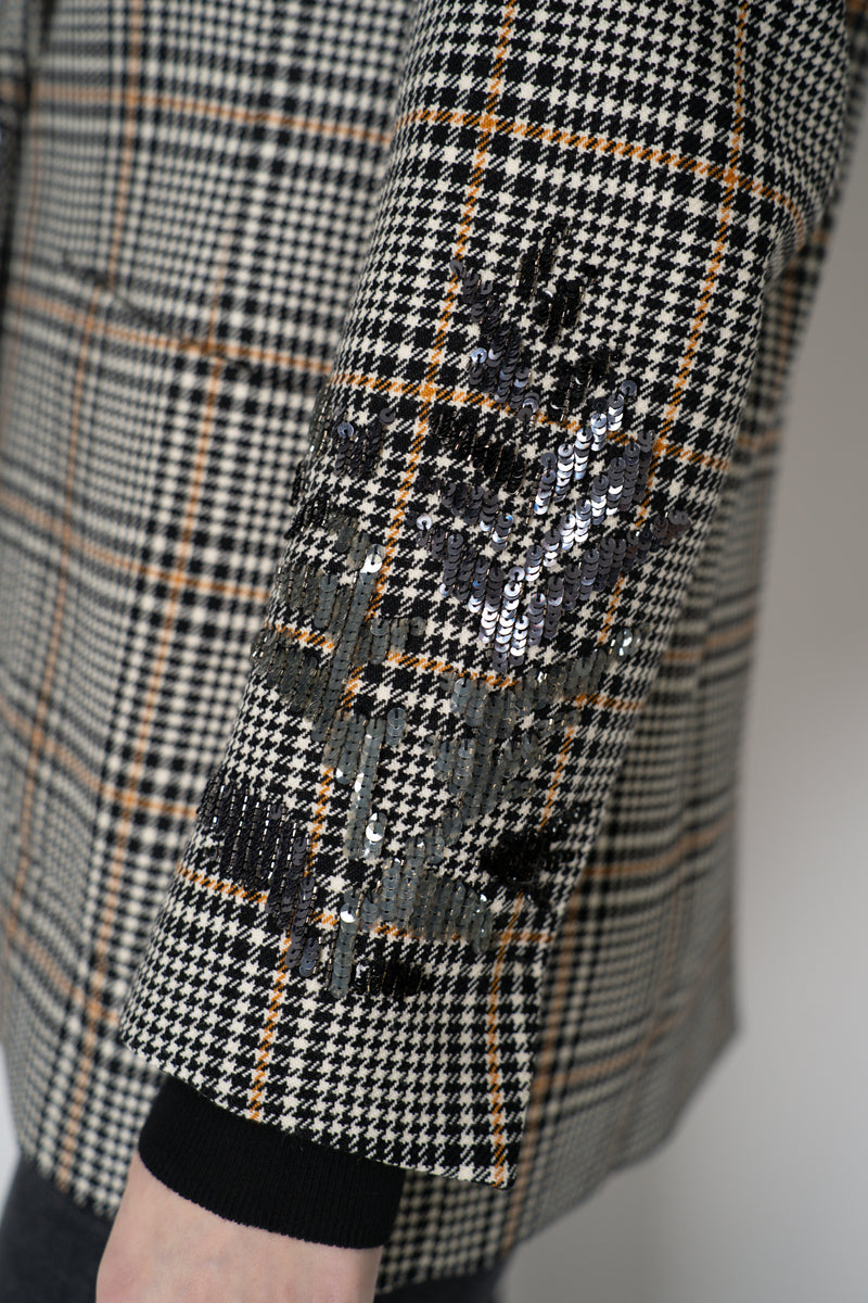 Lorena Antoniazzi Houndstooth-Plaid Wool Blazer with Sequin Applique in Multicolour Print Vancouver. Shop Online or in Store.