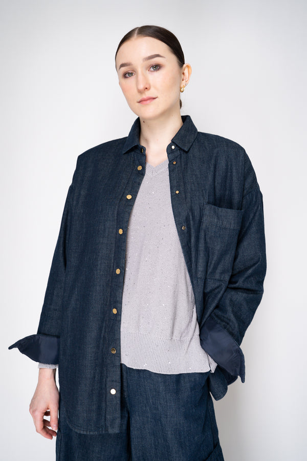 Lorena Antoniazzi Insulated Reversible Shirt Jacket in Navy Vancouver. Shop Online or in Store