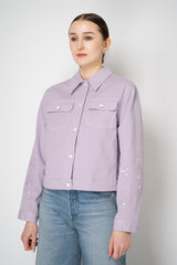 Lorena Antoniazzi Jean Jacket with Floral Embroidery in Lilac Vancouver. Shop Online or in Store.