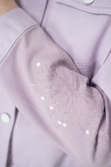 Lorena Antoniazzi Jean Jacket with Floral Embroidery in Lilac Vancouver. Shop Online or in Store.