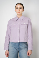 Lorena Antoniazzi Jean Jacket with Floral Embroidery in Lilac Vancouver. Shop Online or in Store.