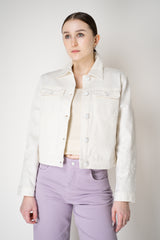 Lorena Antoniazzi Jean Jacket with Floral Embroidery in White Vancouver. Shop Online or in Store.