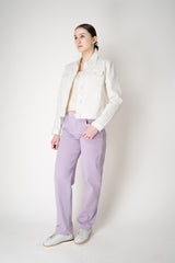 Lorena Antoniazzi Jean Jacket with Floral Embroidery in White Vancouver. Shop Online or in Store.