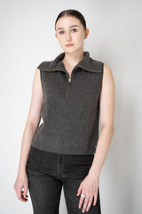 Lorena Antoniazzi Knit Cashmere High Neck Zip Sleeveless Top in Grey Vancouver. Shop Online or in Store.