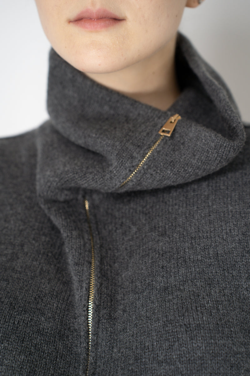 Lorena Antoniazzi Knit Cashmere High Neck Zip Sleeveless Top in Grey Vancouver. Shop Online or in Store.