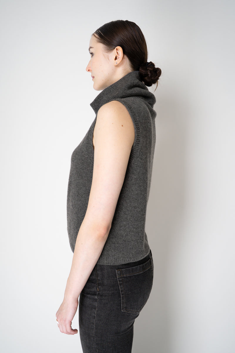 Lorena Antoniazzi Knit Cashmere High Neck Zip Sleeveless Top in Grey Vancouver. Shop Online or in Store.
