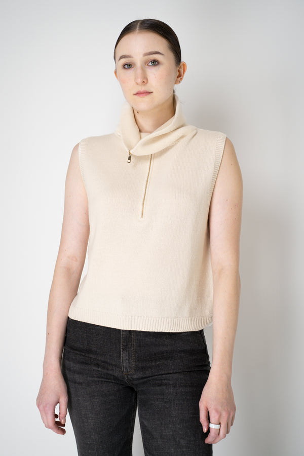Lorena Antoniazzi Knit Cashmere High Neck Zip Sleeveless Top in Off-White Vancouver. Shop Online or in Store.