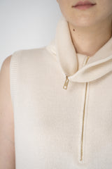 Lorena Antoniazzi Knit Cashmere High Neck Zip Sleeveless Top in Off-White Vancouver. Shop Online or in Store.