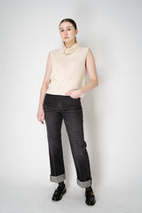 Lorena Antoniazzi Knit Cashmere High Neck Zip Sleeveless Top in Off-White Vancouver. Shop Online or in Store.