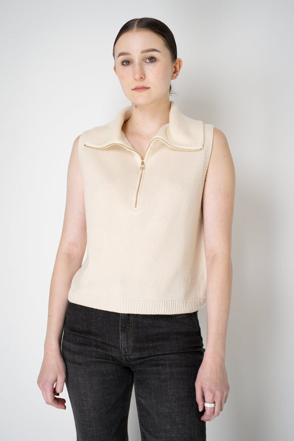 Lorena Antoniazzi Knit Cashmere High Neck Zip Sleeveless Top in Off-White Vancouver. Shop Online or in Store.