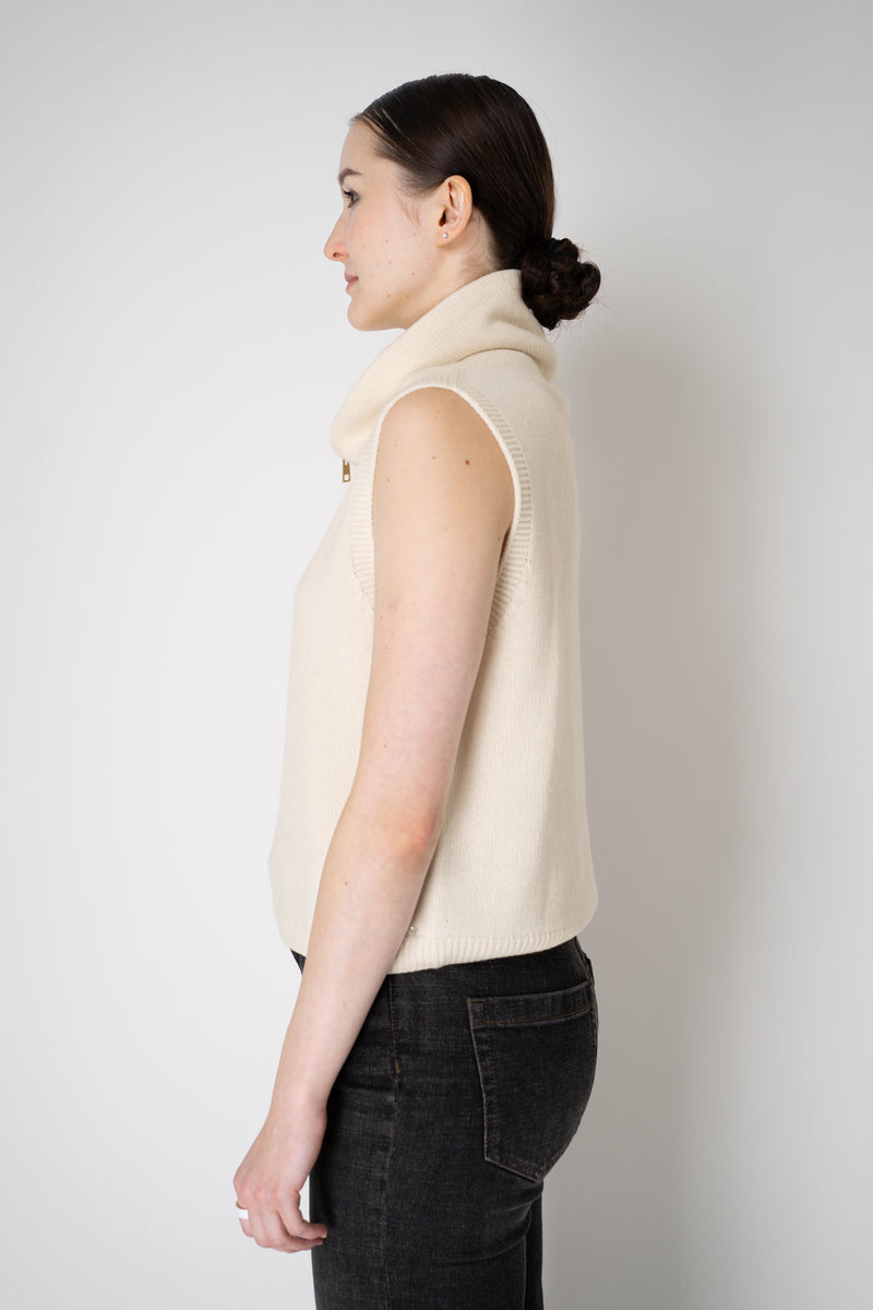 Lorena Antoniazzi Knit Cashmere High Neck Zip Sleeveless Top in Off-White Vancouver. Shop Online or in Store.