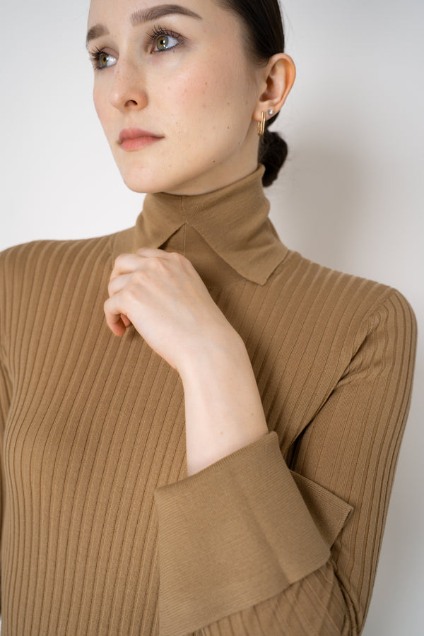 Lorena Antoniazzi Lightweight Virgin Wool Collared Ribbed Turtleneck in Camel Vancouver. Shop Online or in Store.