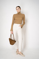 Lorena Antoniazzi Lightweight Virgin Wool Collared Ribbed Turtleneck in Camel Vancouver. Shop Online or in Store.