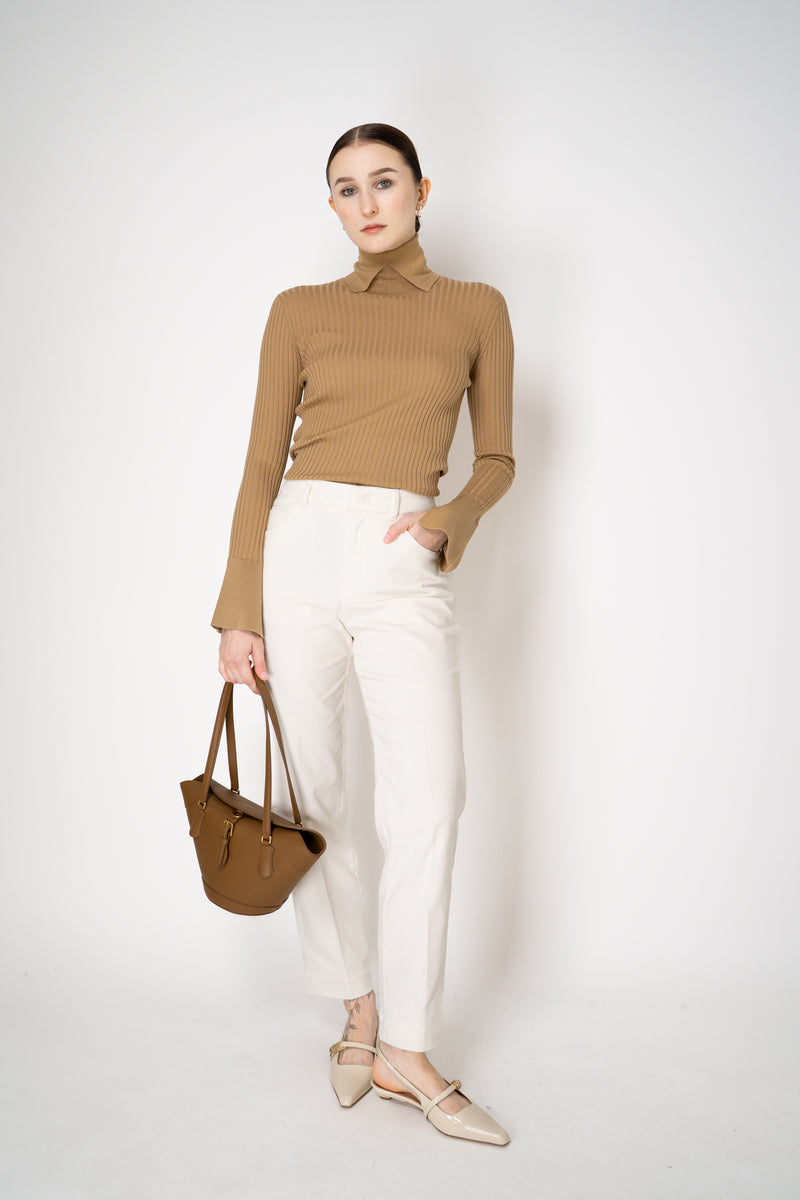 Lorena Antoniazzi Lightweight Virgin Wool Collared Ribbed Turtleneck in Camel Vancouver. Shop Online or in Store.