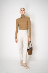 Lorena Antoniazzi Lightweight Virgin Wool Collared Ribbed Turtleneck in Camel Vancouver. Shop Online or in Store.