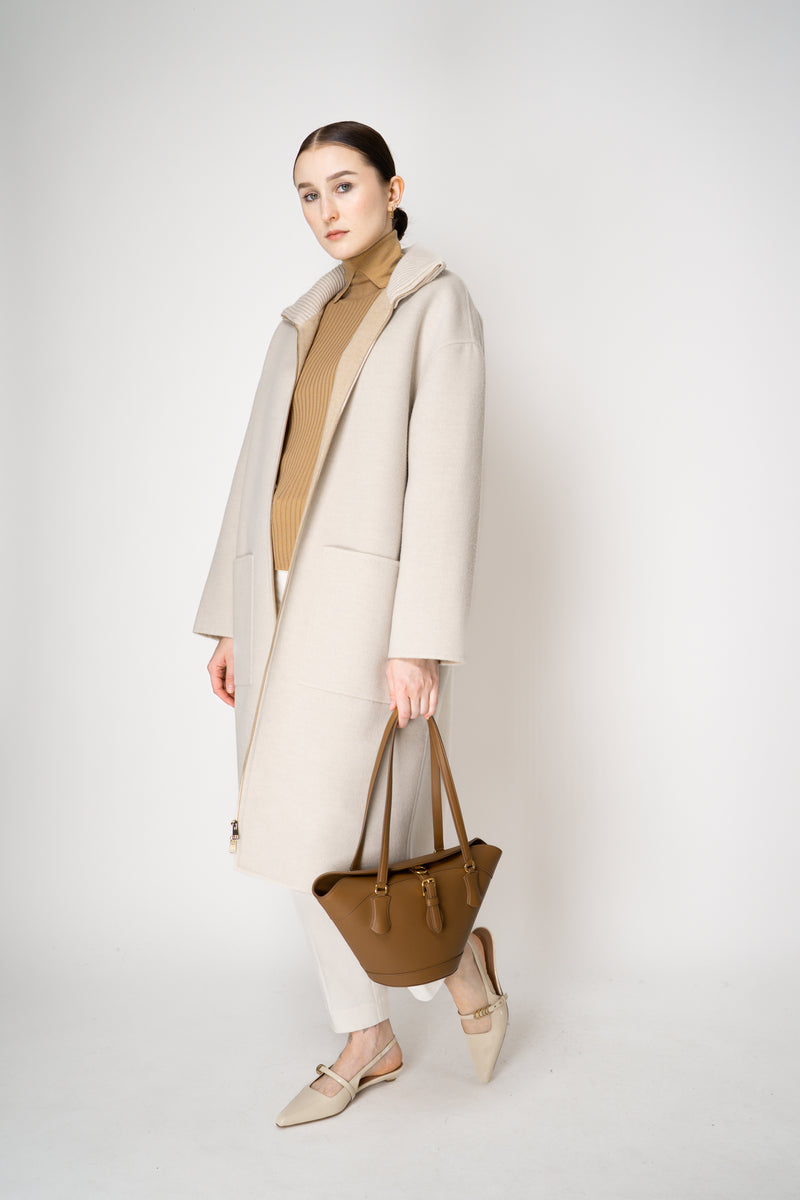 Lorena Antoniazzi Lightweight Virgin Wool Collared Ribbed Turtleneck in Camel Vancouver. Shop Online or in Store.