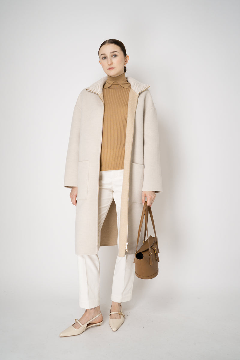 Lorena Antoniazzi Lightweight Virgin Wool Collared Ribbed Turtleneck in Camel Vancouver. Shop Online or in Store.