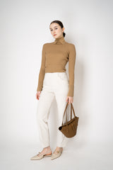 Lorena Antoniazzi Lightweight Virgin Wool Collared Ribbed Turtleneck in Camel Vancouver. Shop Online or in Store.
