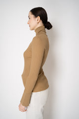Lorena Antoniazzi Lightweight Virgin Wool Collared Ribbed Turtleneck in Camel Vancouver. Shop Online or in Store.