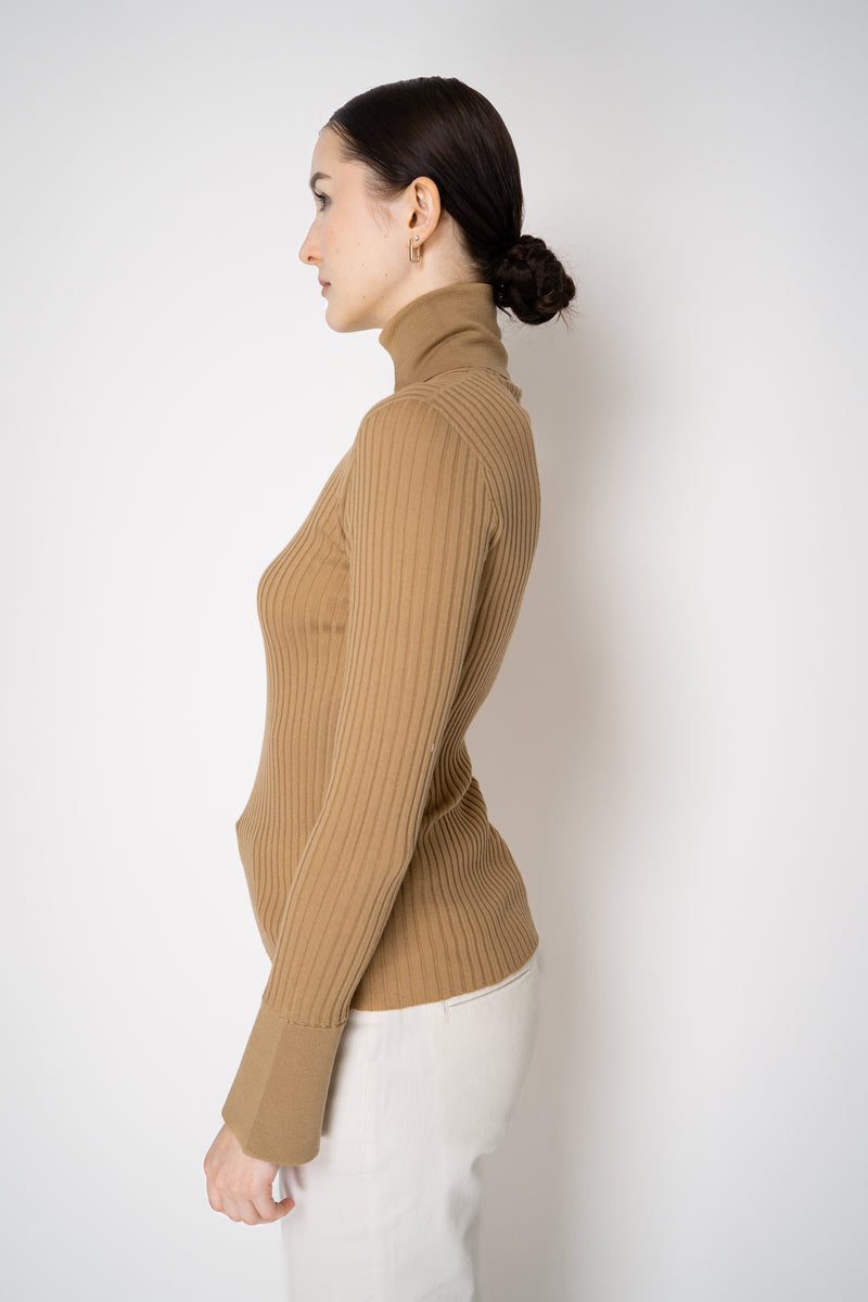 Lorena Antoniazzi Lightweight Virgin Wool Collared Ribbed Turtleneck in Camel Vancouver. Shop Online or in Store.