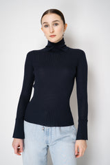 Lorena Antoniazzi Lightweight Virgin Wool Collared Ribbed Turtleneck in Navy Vancouver. Shop Online or in Store.