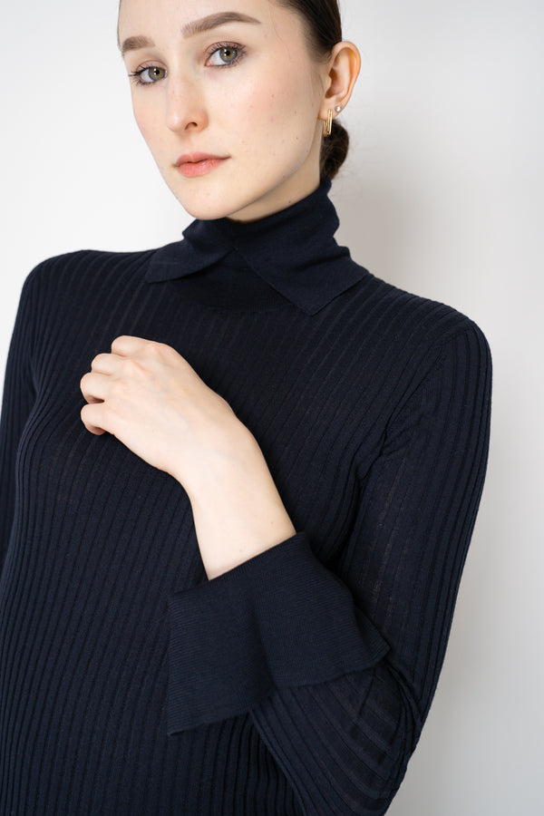 Lorena Antoniazzi Lightweight Virgin Wool Collared Ribbed Turtleneck in Navy Vancouver. Shop Online or in Store.